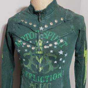 Affliction green distressed lightweight jacket